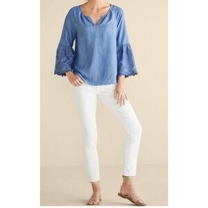 SOFT SURROUNDINGS Women’s Misty Shirt Sz L 14 New Embroidered Chambray $110